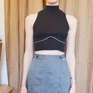 Reformation cotton mock neck crop top with white stitching size small